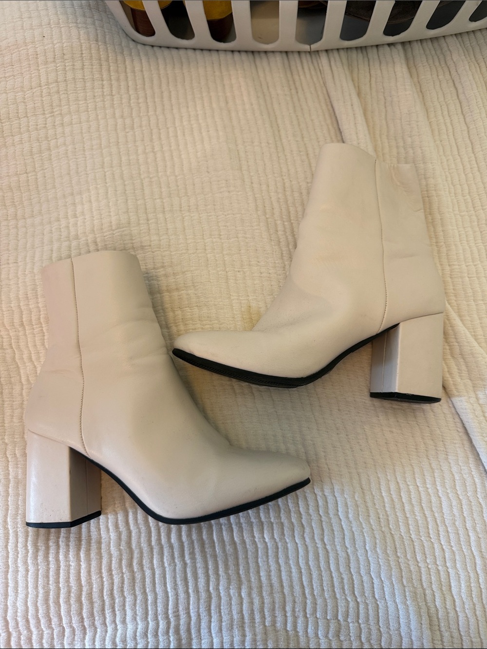 Women's White Block Heel Ankle Boots